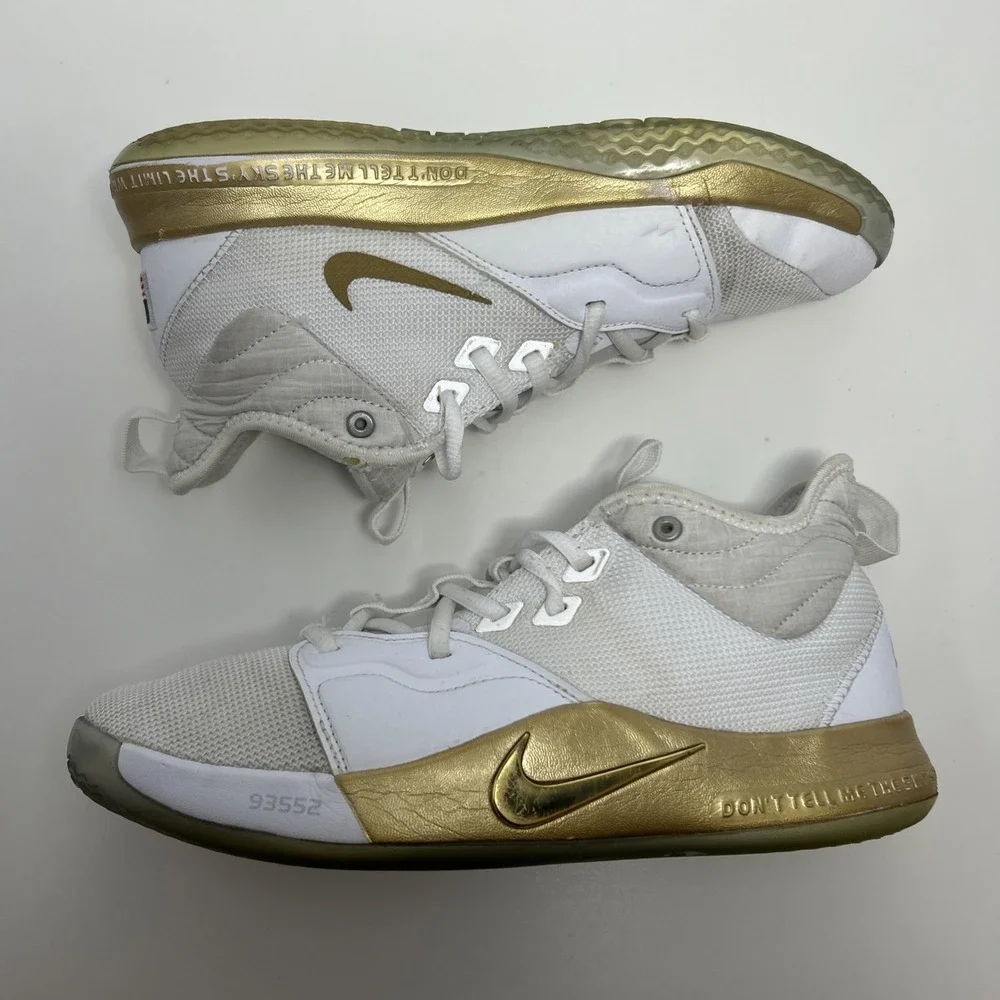 Nike PG 3 NASA Youth Size 6.5, Women's Size 8 White Metallic Gold (CI8973‎ 100)